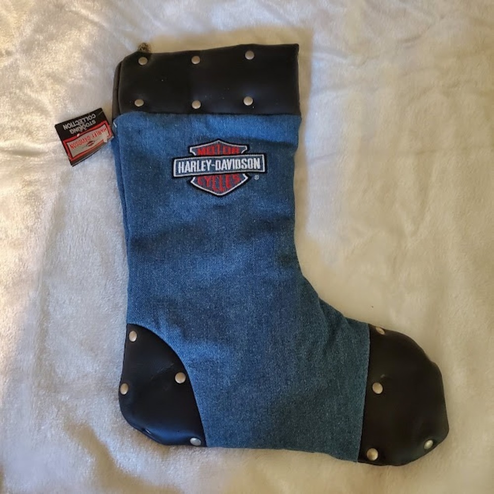 Harley Davidson Denim Studded Christmas Stocking Bar & Shield Logo NWT READ